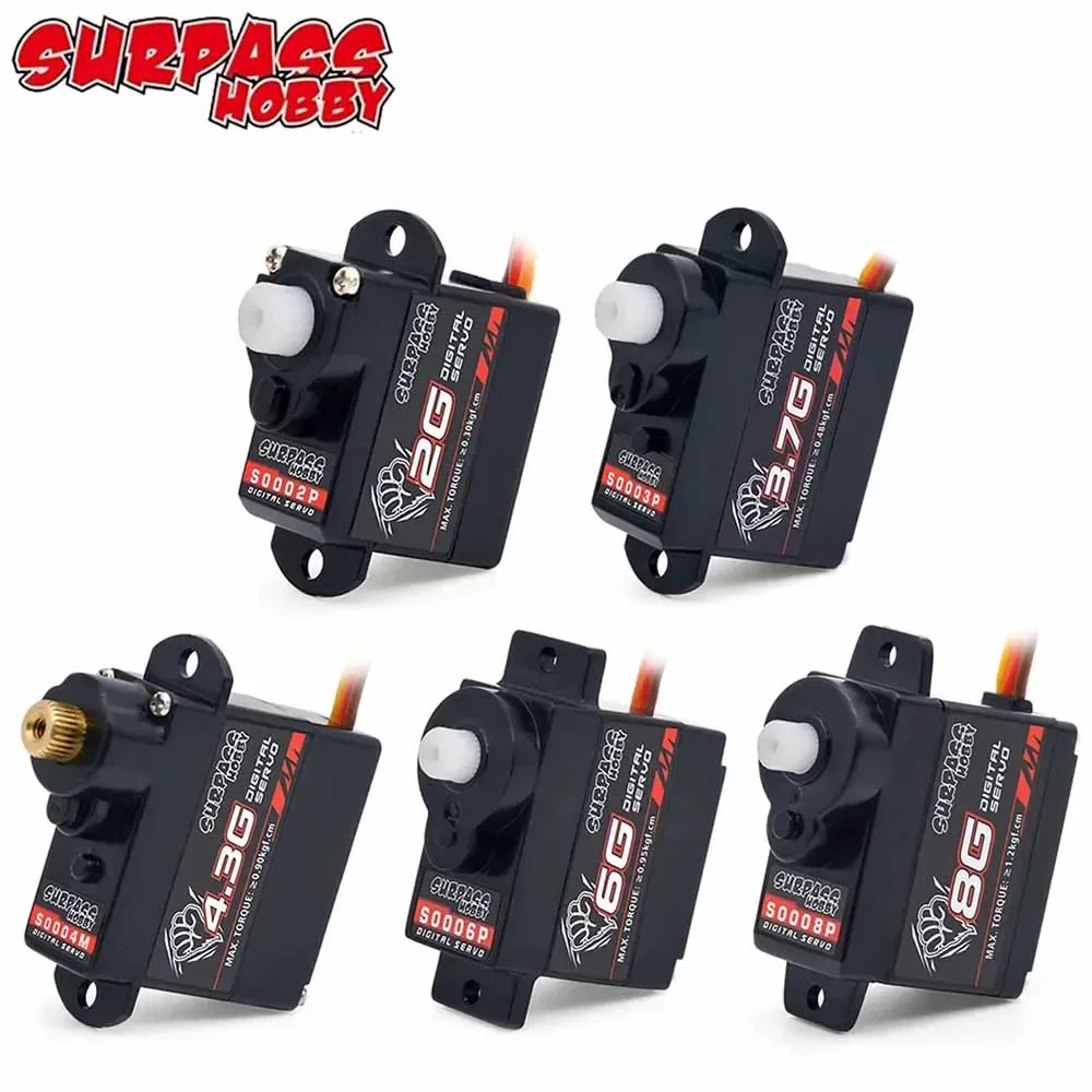 SURPASS HOBBY 2g 3,7g 4,3g 6g 8g Micro Digital Mini Servo, engranaje de Metal y plástico para Rc Drone, avión, Robot de coche de ala fija