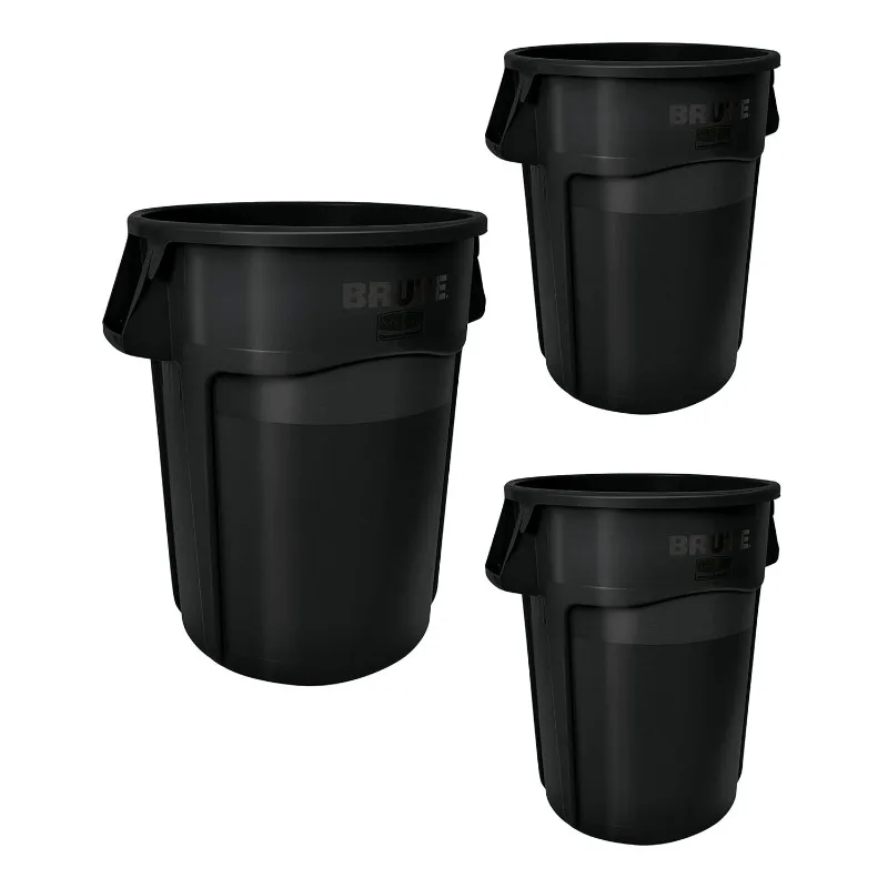 Rubbermaid Commercial Products BRUTE Heavy-Duty Round Trash/Garbage Can with Venting Channels, 44-Gallon, Black