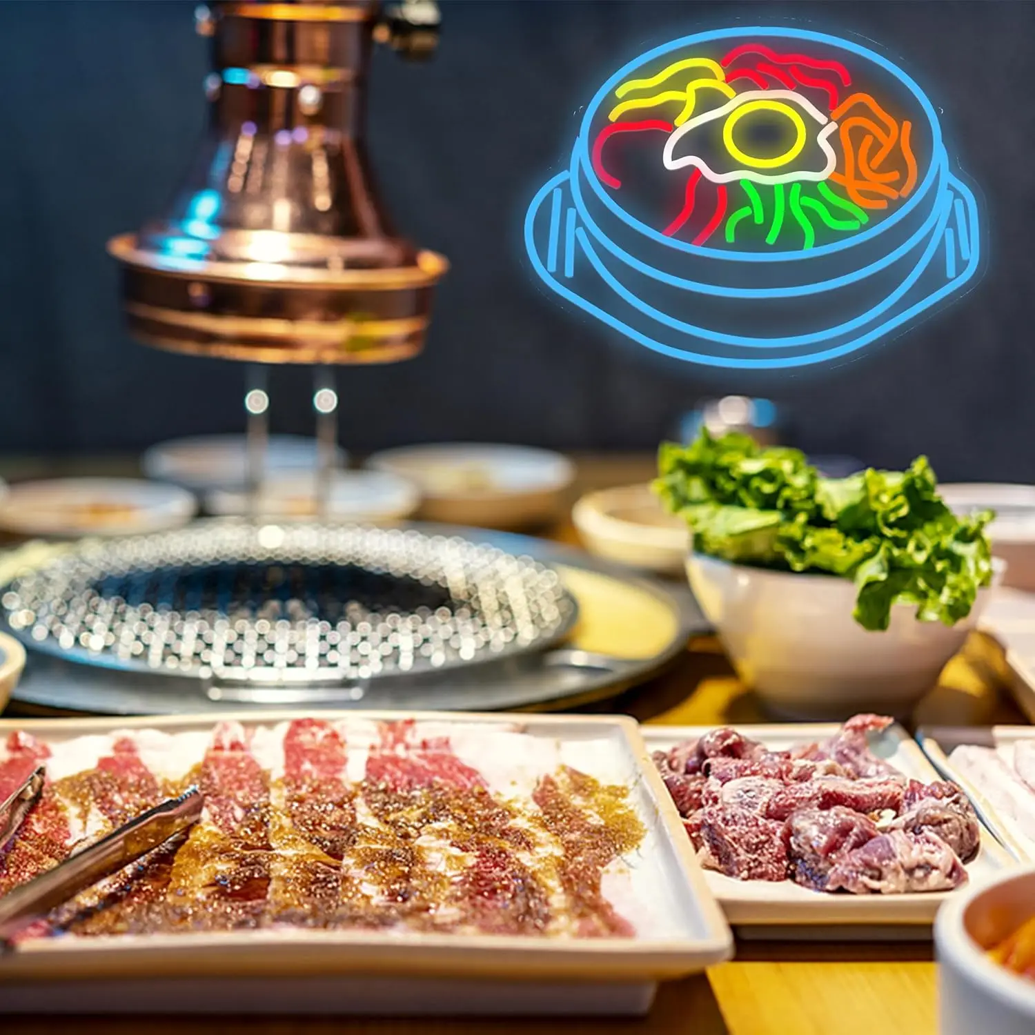 Bibimbap Neon Wall Sign Luci al neon dimmerabili per cibo coreano Ristorante Sala da pranzo Decorazioni aziendali Estetica Disegna regali unici