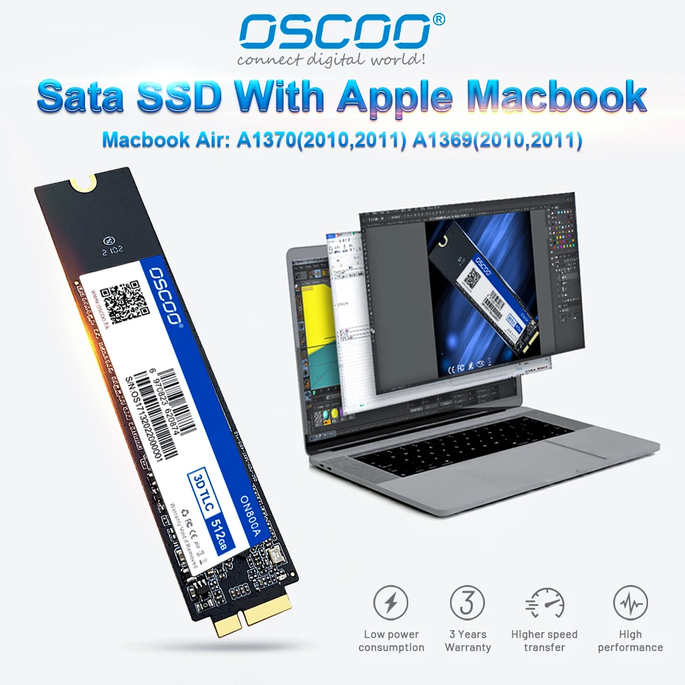 SATA3 SSD for MacBook Air 2010 2011 A1369 A1370 Hard Drive 256GB 512GB Internal Solid State Disk 1TB Capacity Upgrade SSD