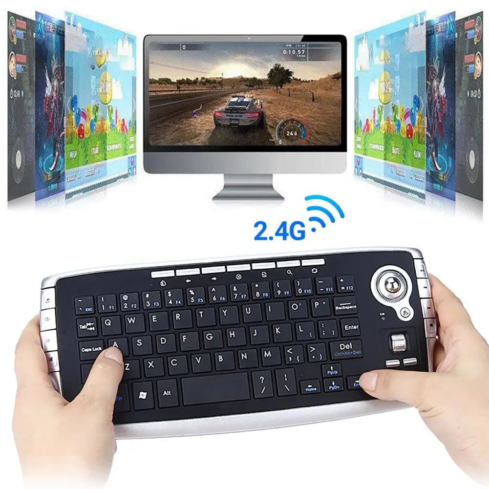 Wireless Keyboard Ergonomic Backlight Function 78 Keys 2.4G Mini Keyboard with Trackball Mouse Scroll Wheel for Notebook