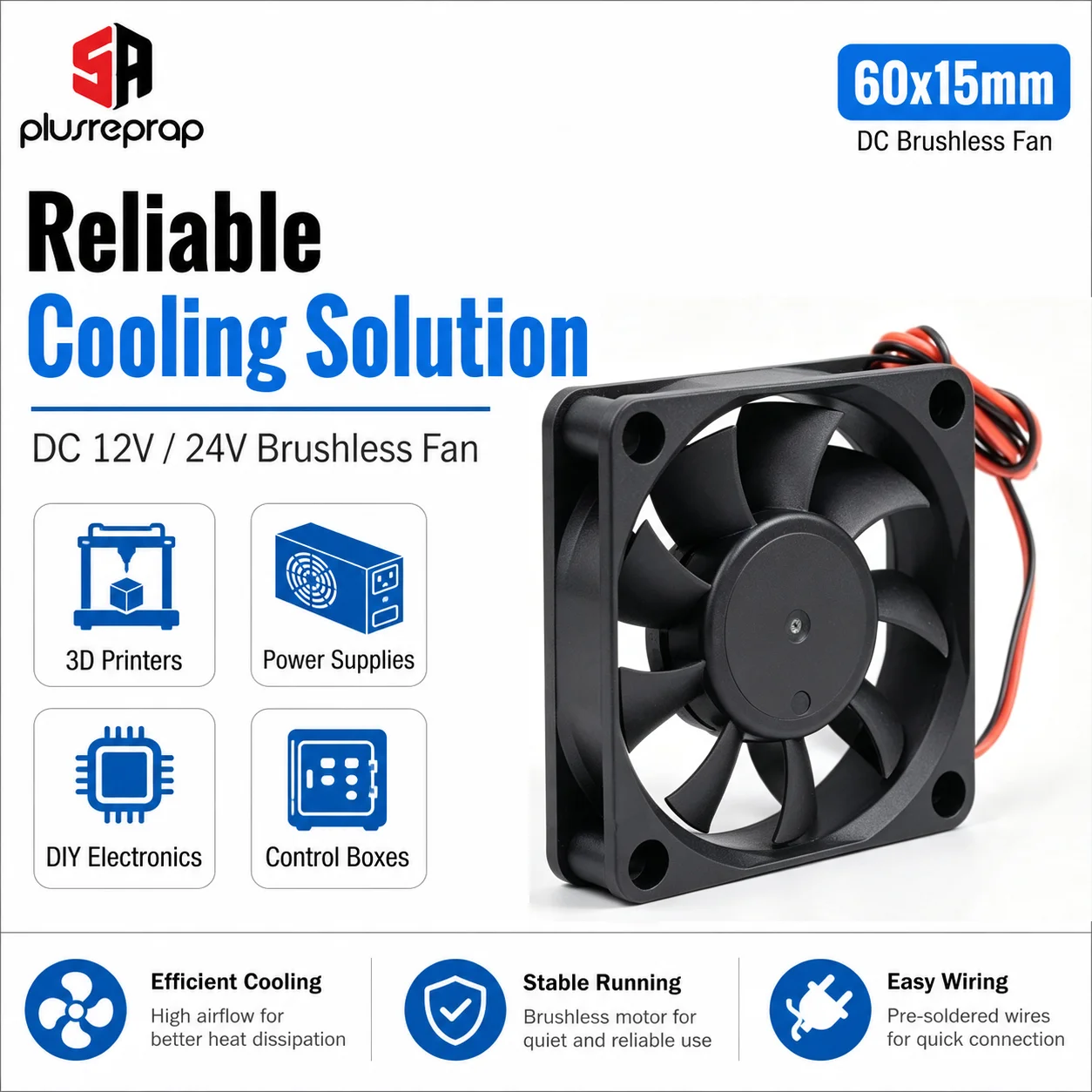 6015 DC 12V 24V Cooling Fan Brushless 60x60x15mm Cooler Plastic Fan for Reprap 3D Printer Parts