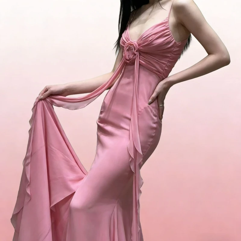 

Французское элегантное и изысканное цветочное платье с лентами для женщин, лето 2026, новый модный стиль, для пляжного отдыха, длинное