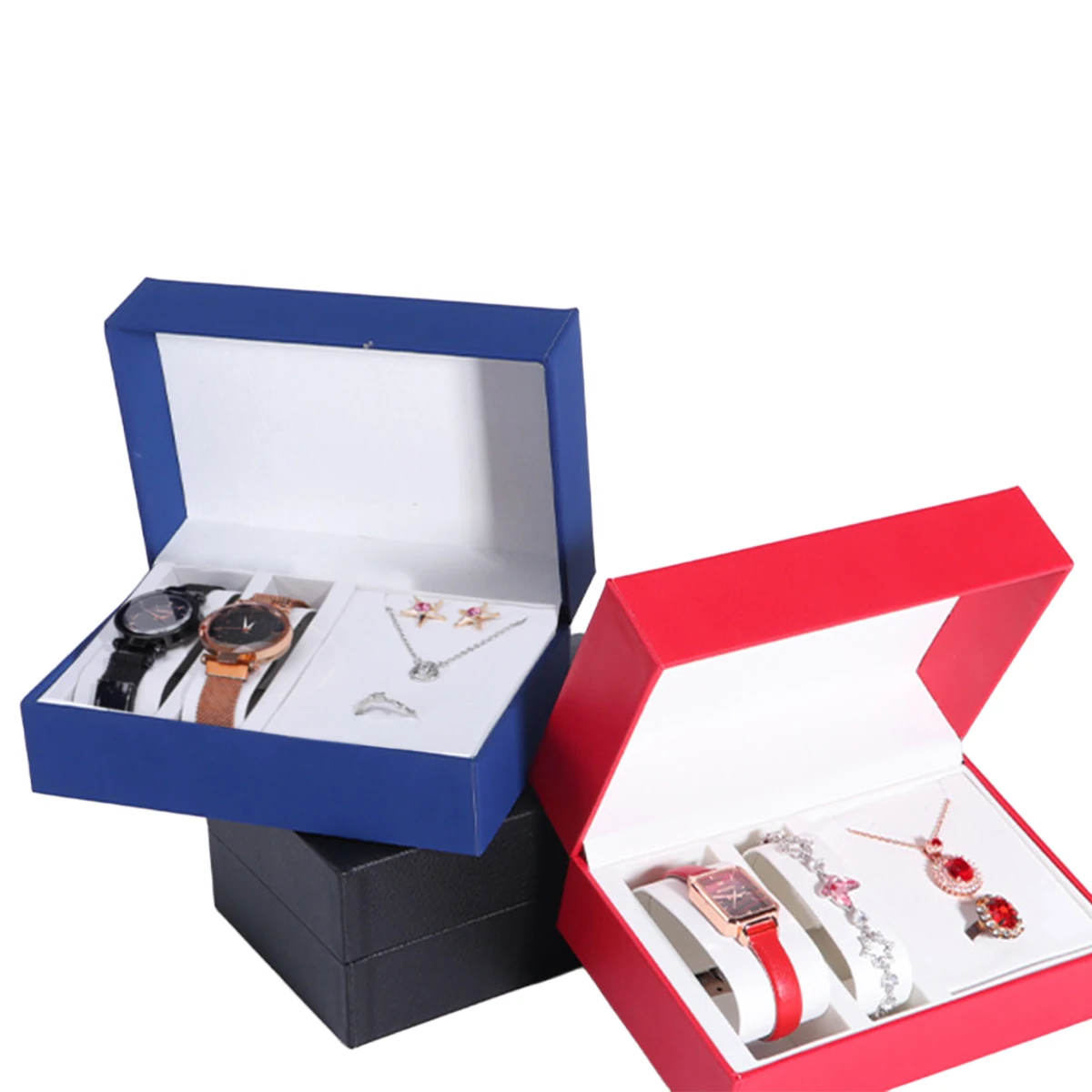 Neue 1 stück PU Armbanduhr Box Halter Organizer Lagerung Fall Ohrring Halskette Ring Schmuck Display Container für Paar uhr box