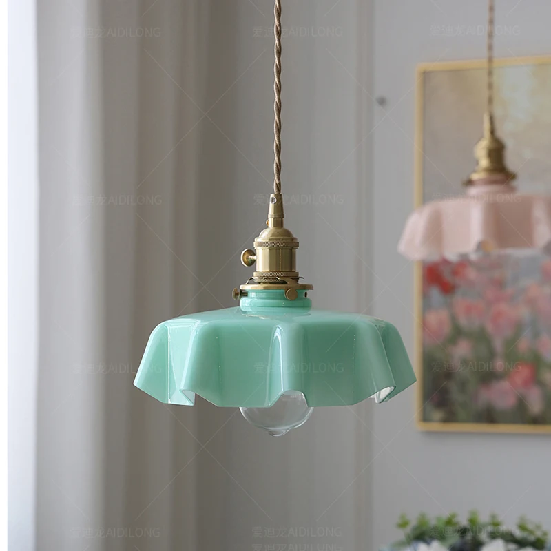 Modern Glass Flower Long-line Pendant Lamp With Switch Aluminum All-Copper Lamp Head Bedroom Bedside And Dining Room Lighting