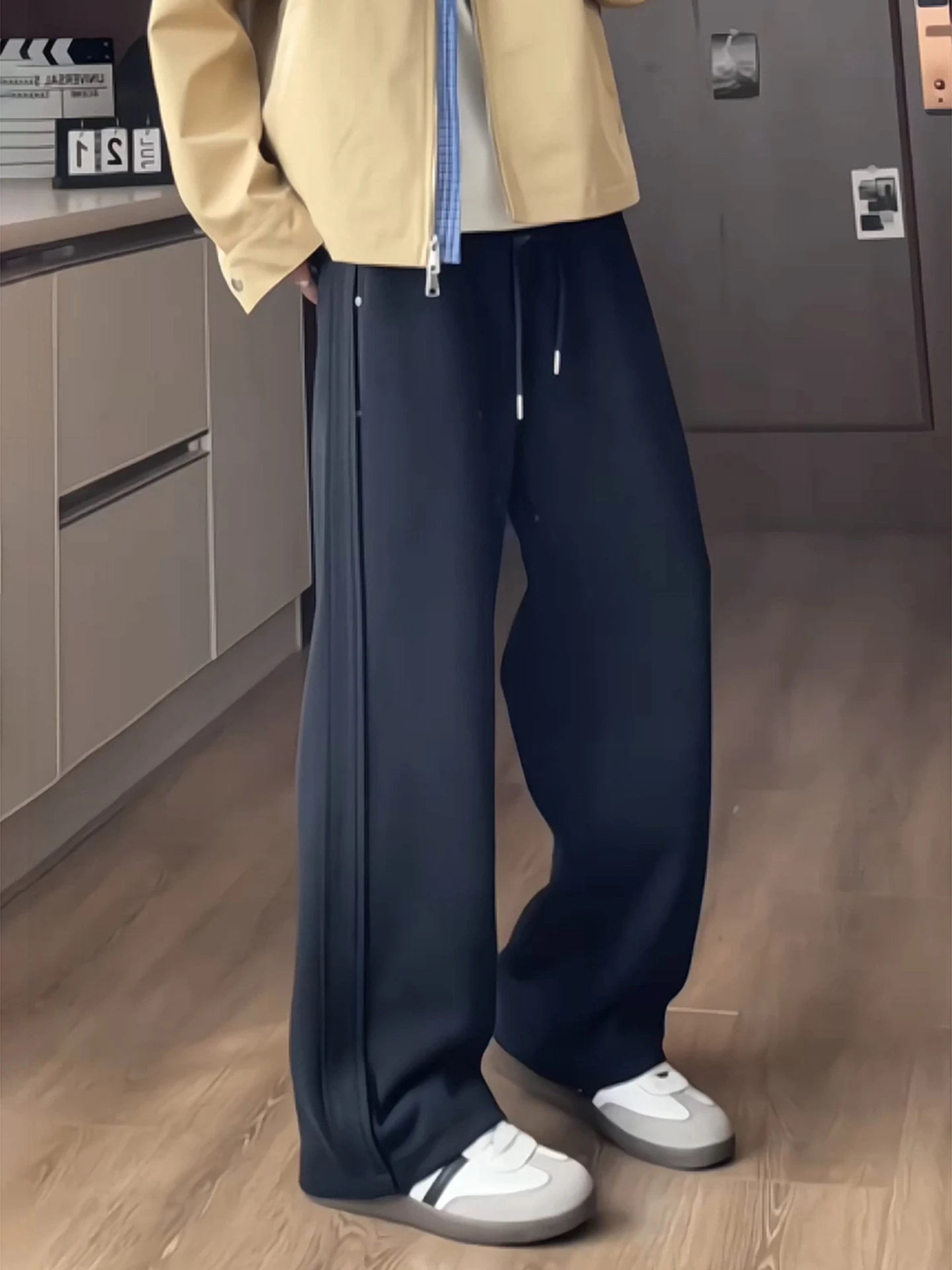 

Брюки с прямыми штанинами American Sle, мужские повседневные широкие брюки удлиненной длины, осенний сезон, тренд Faion