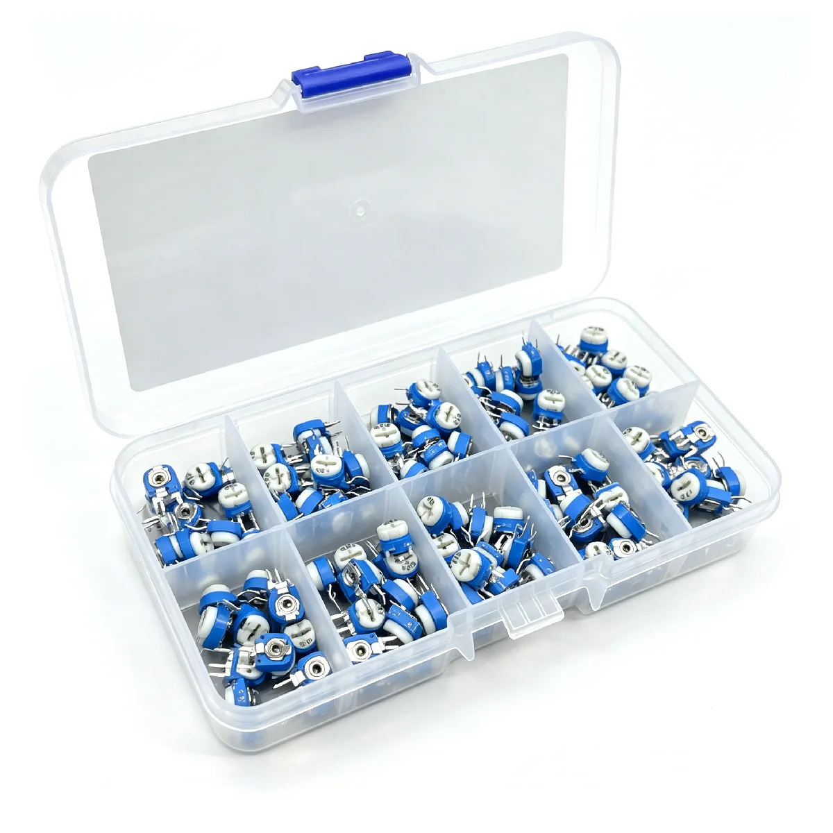100Pcs RM063 Vertical Trimmer Potentiometer Kit 10Values 500Ohm-1MOhm Multiturn Adjustable Variable Resistor Set With Box