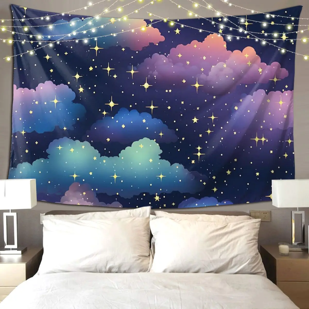 Colorful Night Sky Filled With Shining Stars Tapestry Art Wall Hanging Aesthetic Home Decoration Tapestries Bedroom Dorm Room