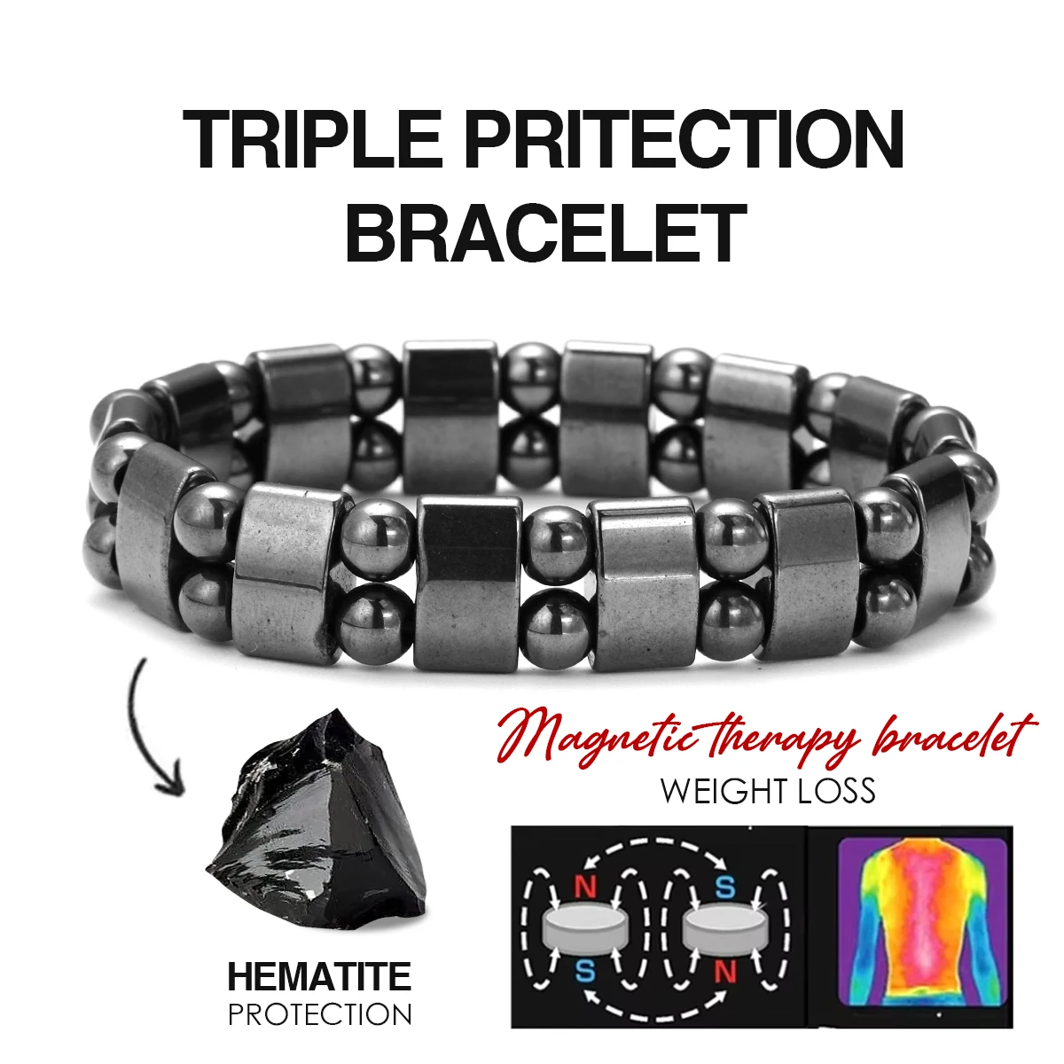 1 PCS Hematite Bracelets Men Weight Loss Bracelets for Women Stretch Health Care Bracelet Couple Jewelry Wholesale