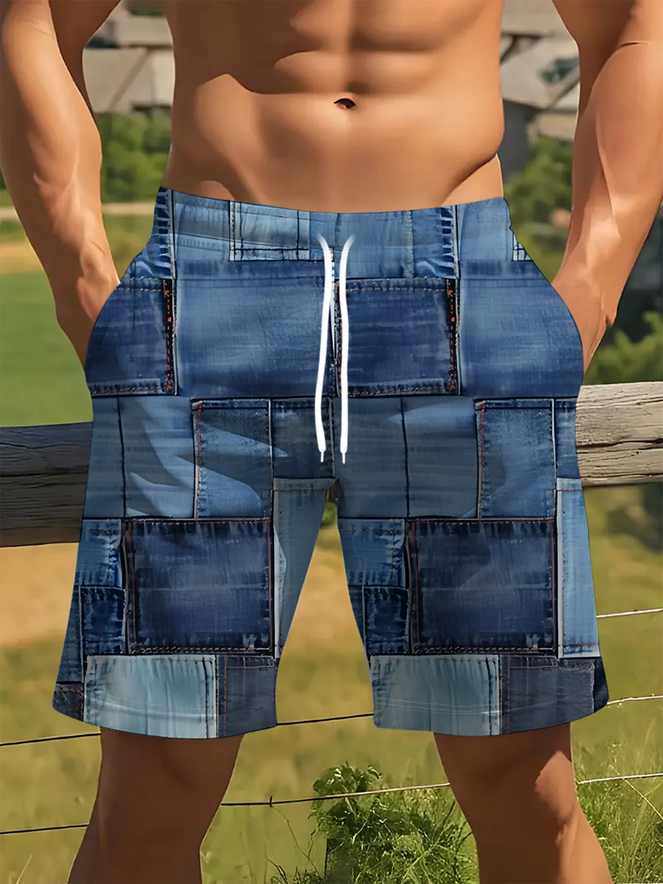 

Хит продаж: Новые модные летние шорты с 3D-принтом, синие, с текстурой денима, для улицы, в стиле хип-хоп, для пляжа, большие размеры