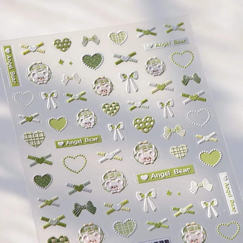 Cartoon Ribbon Bowknot 5D Nail Art Stickers Tie Knot Angel Bear Heart Lovely Embossed Reliefs Self Adhesive Cute Manicure Decals