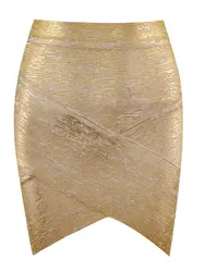Wholesale Women Summer Skirt Sexy Black Silver Gold Bandage Skirt High Street Designer Skinny Party  Mini Pencil Skirts 45cm