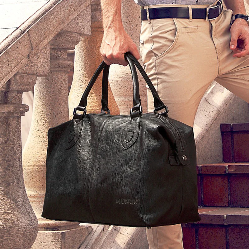 New Fashion Luggage Bags Genuine Leather Men\'s Travel Bag big Men Duffle Bag weekend Women Shoulder Bag Large Tote Handbag Black