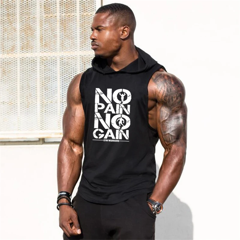 Mens Bodybuilding Sleeveless Hooded Shirts Summer Breathable Loose Cotton Hip Hop Tank Tops Gym Workout Fitness Muscle Hoodie image 3