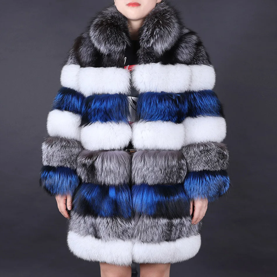 2023 Hot Sale 100% real fur winter coat fox jacket ladies warm fashion natural fox fur coat stand collar long sleeve leather coa