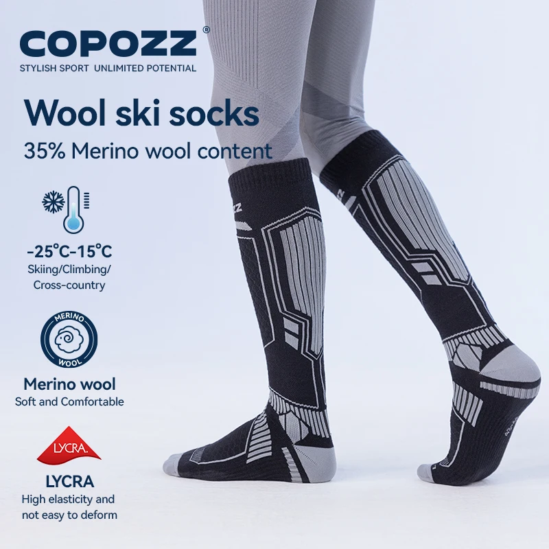 COPOZZ New Winter Ski Socks Men Women Thermal Merino Wool Long Ski Socks Snowboard Cycling Skiing Soccer Socks Thickened Sock