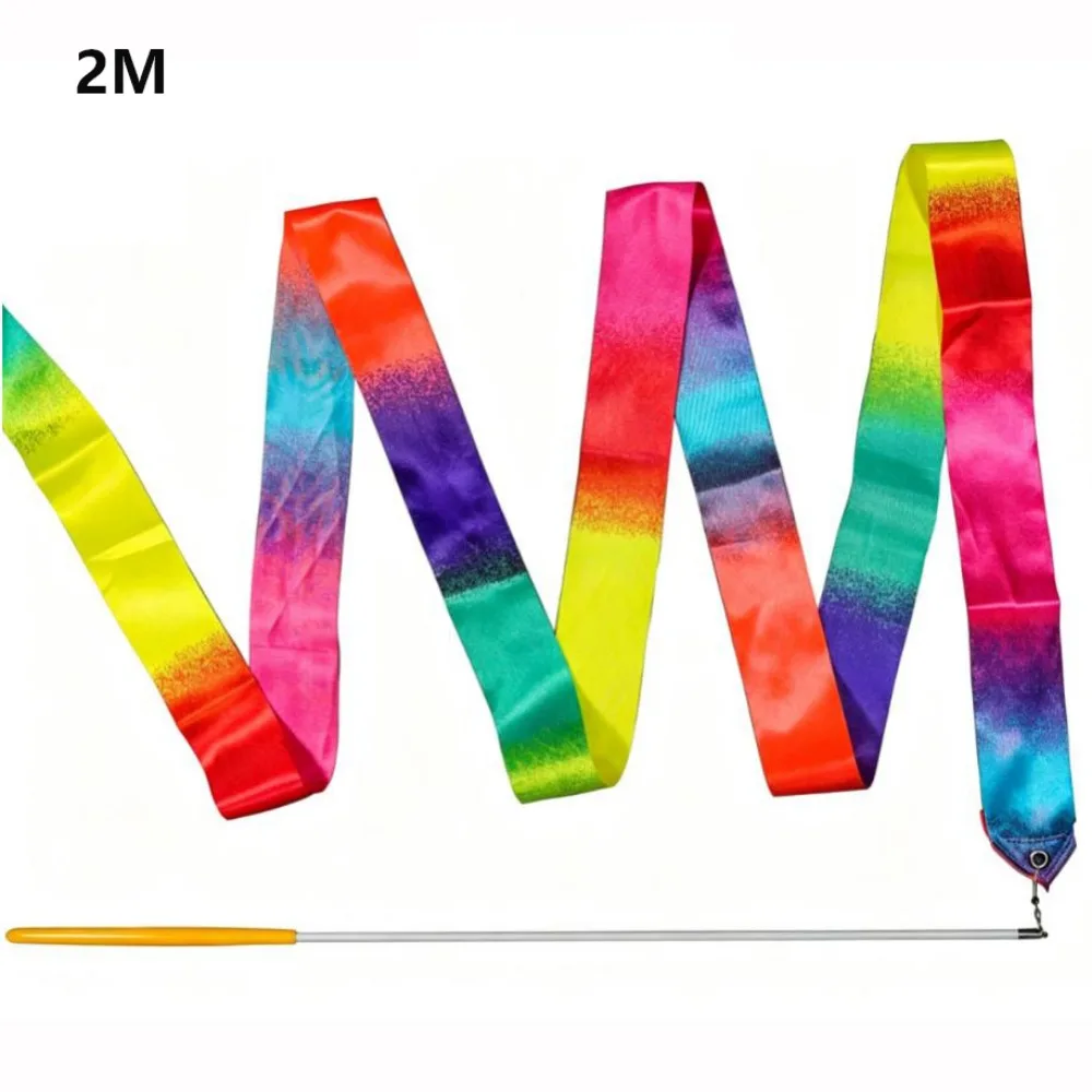 2M/4M/6M Rhythmic Gymnastics Equipment Stick Rainbow Color with Stick Sparkling Performance Props Gradient Gymnastics Ribbon