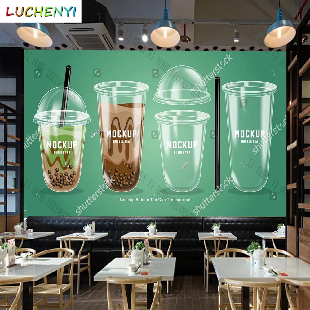 Custom bubble tea juice wallpaper lemonade mural restaurant cold drinking shop dining room wall papers home decor sticker