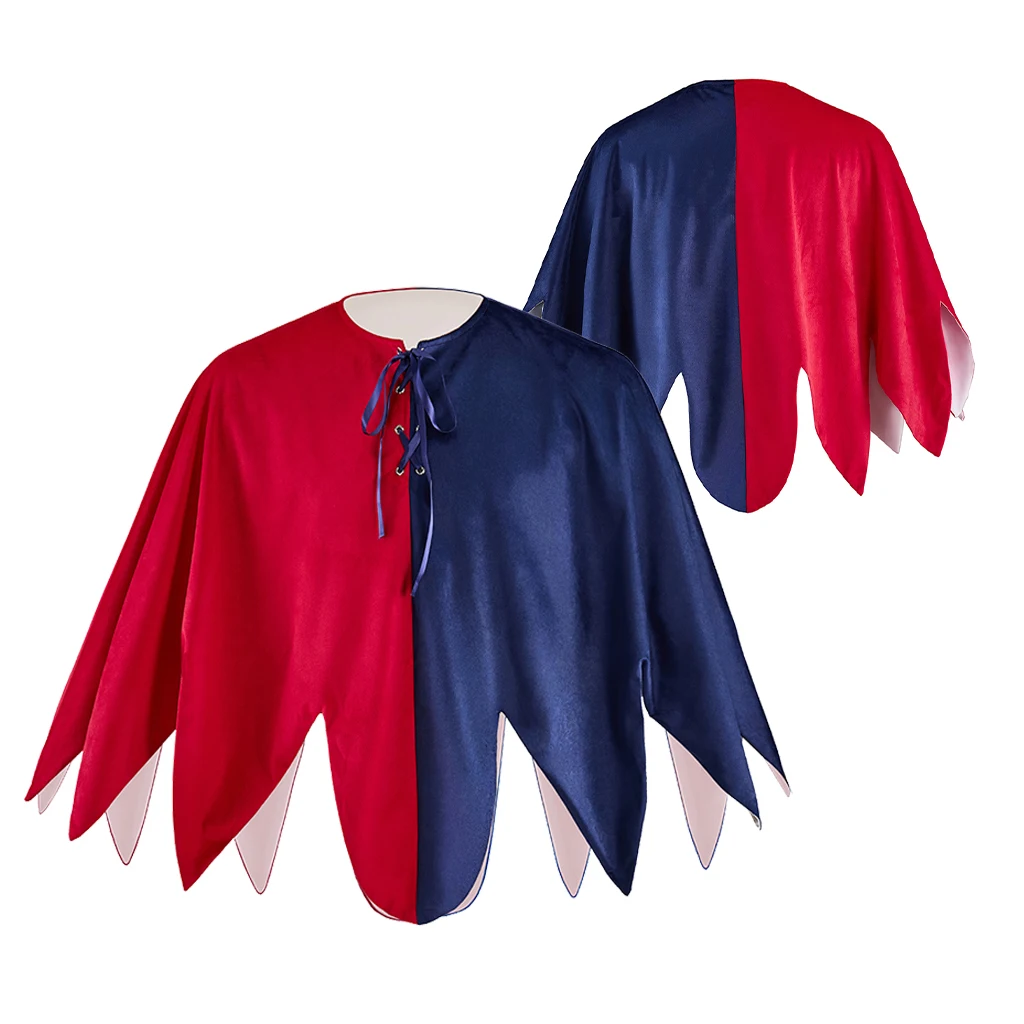 

Halloween Clown Costume Blue And Red Color Block Lace Up Short Cape Adults Witch Vampire Cosplay Cloak Horror Theme Cape