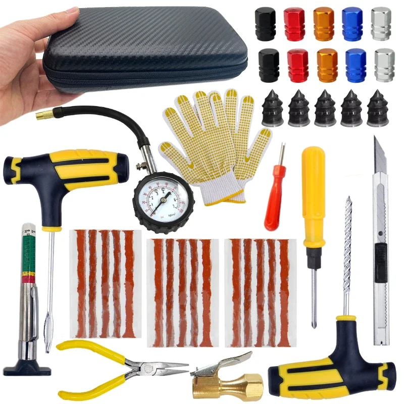 Car Tire Repair Kit Puncture Plug Tools Tyre Puncture Emergency for Tire Strips Stirring Glue Repair Tool Kit Car Accessories