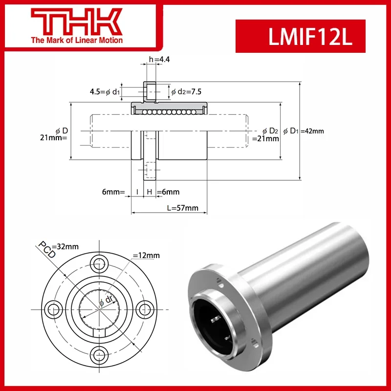 Original New THK linear bushing with Circular Flange LMIF LMIF12L LMIF12LUU linear bearing