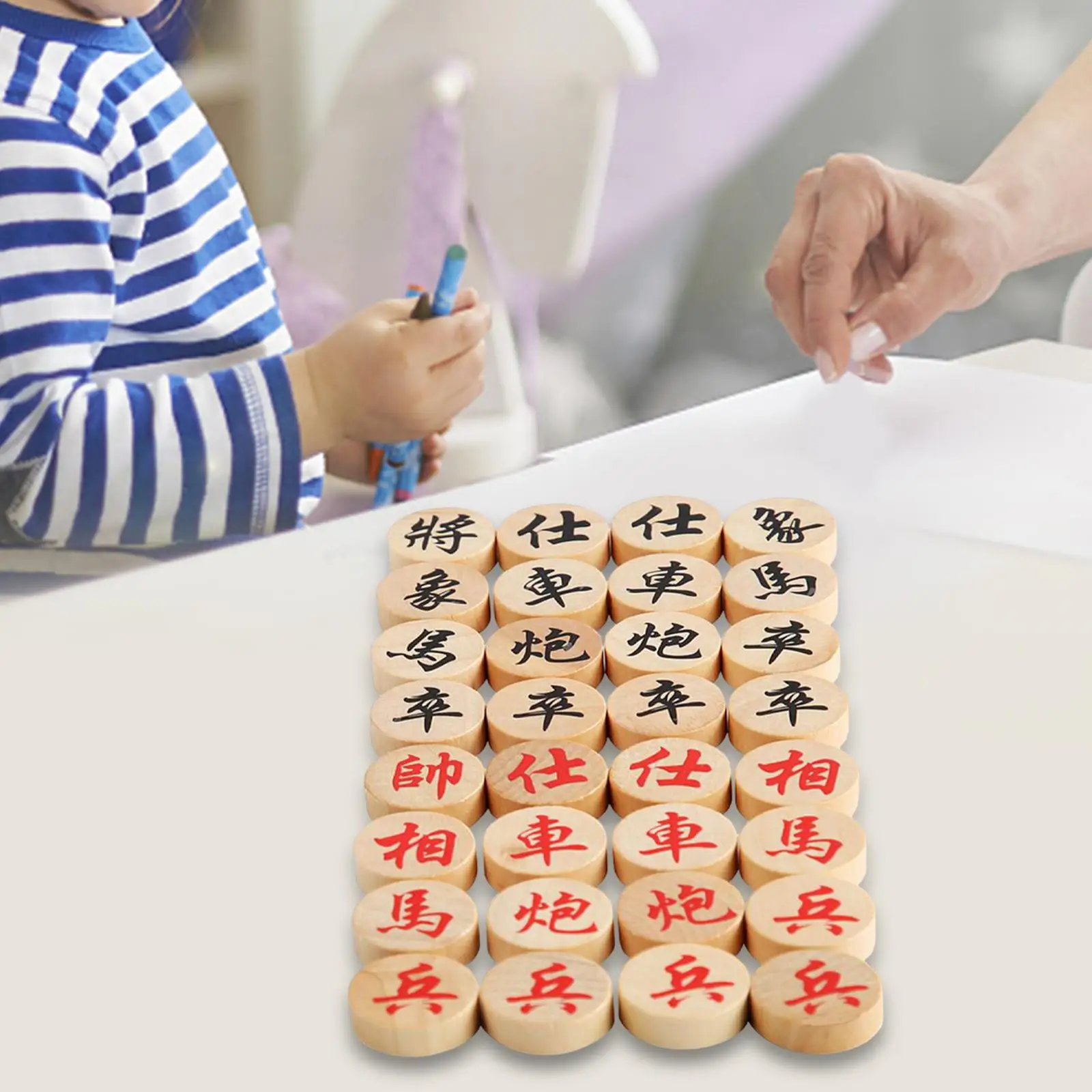 32 Stuks Houten Schaakstukken, Xiangqi Spellen Stukken, Chinees Schaakspel, Hout Chinees