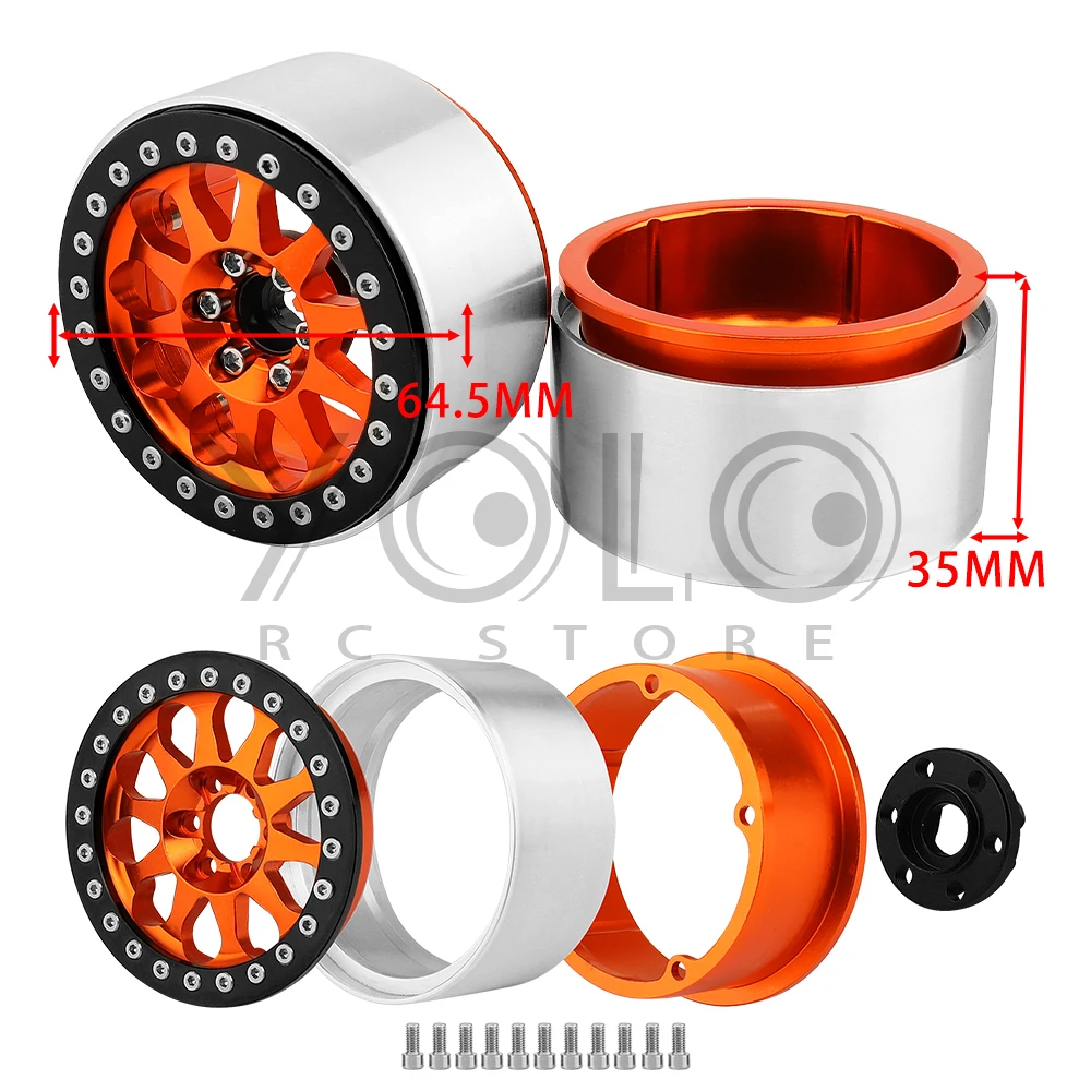 2/4Pcs 2.2 Inch Beadlock Wheel Hub Rim Rims Aluminum Alloy for TRX4 TRX6 Axial SCX10 III  1/10 RC Crawler