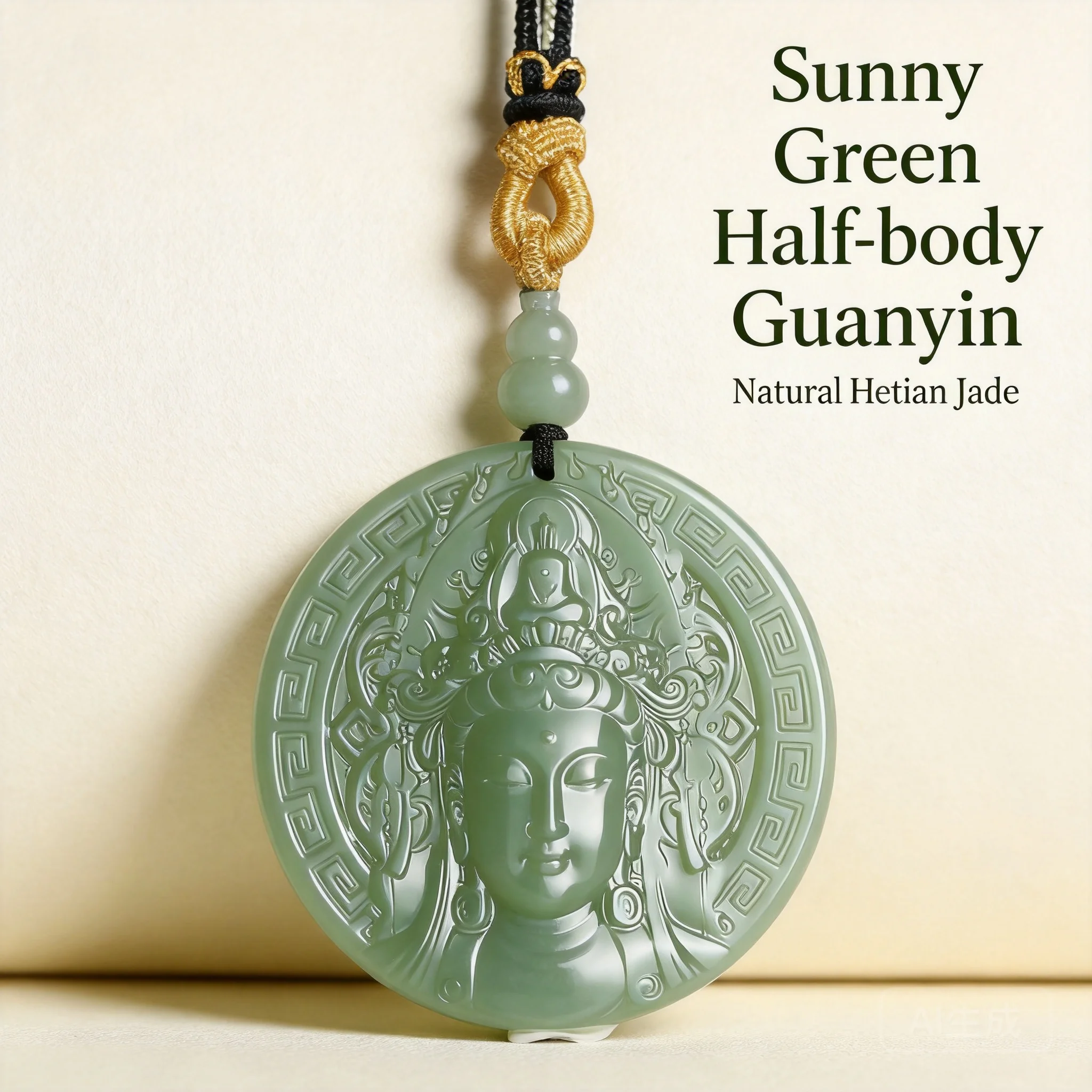 

Chinese Style Natural Hetian Jade Half Body Guanyin Round Pendant Lucky Peace Blessing Amulet Unisex Feng Shui Good Luck Jewelry