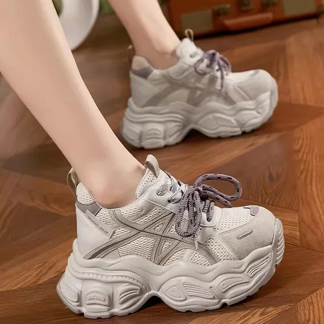 

Women's Casual Shoes Breathable Mesh Thick Bottom Leather Slip-On round Toe Low Top Fashionable Spring Summer Rubber Outsole