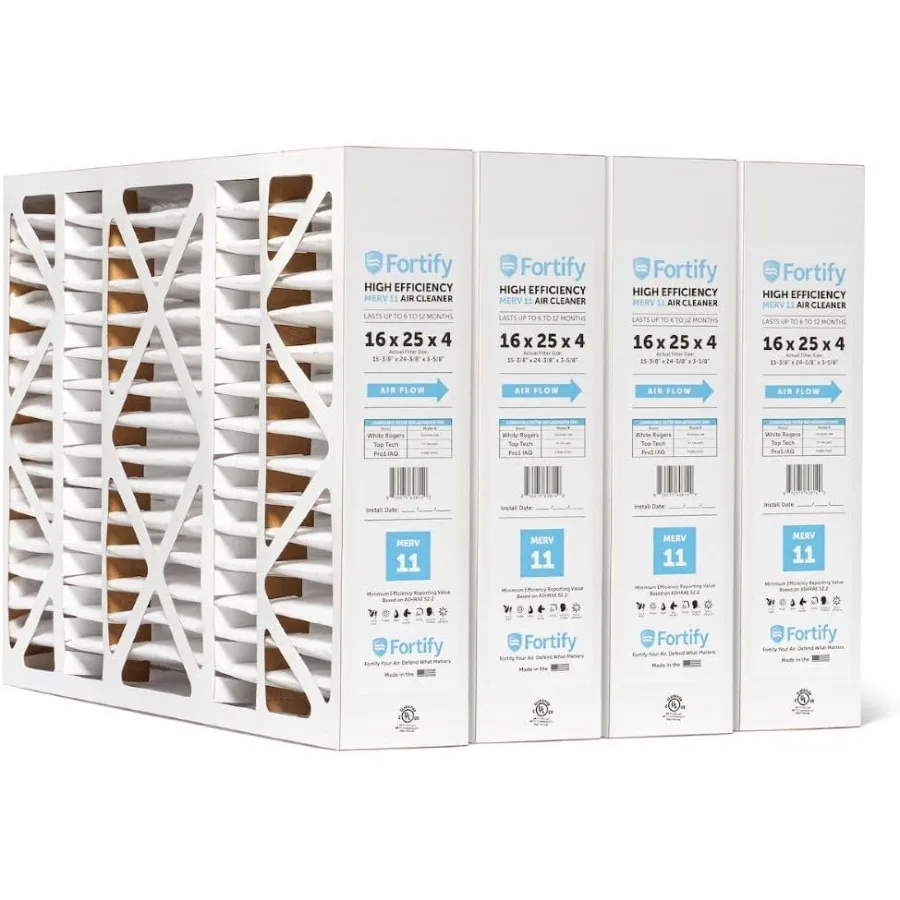 

16x25x4 MERV 11 Replacement White Rodgers FR1400M-108 Pro1 IAQ F1608 F1612 Whole House Air Filter 4-Pack Actual Size 15.38 x 24
