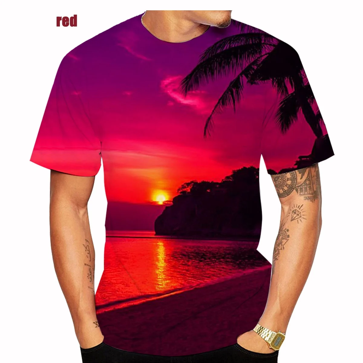 2022 Men and Women Latest Fashion Sunset 3d Printing Unisex T-shirt Sunset Glow Printed Natural Scenery Short Sleeve Size XS-5XL