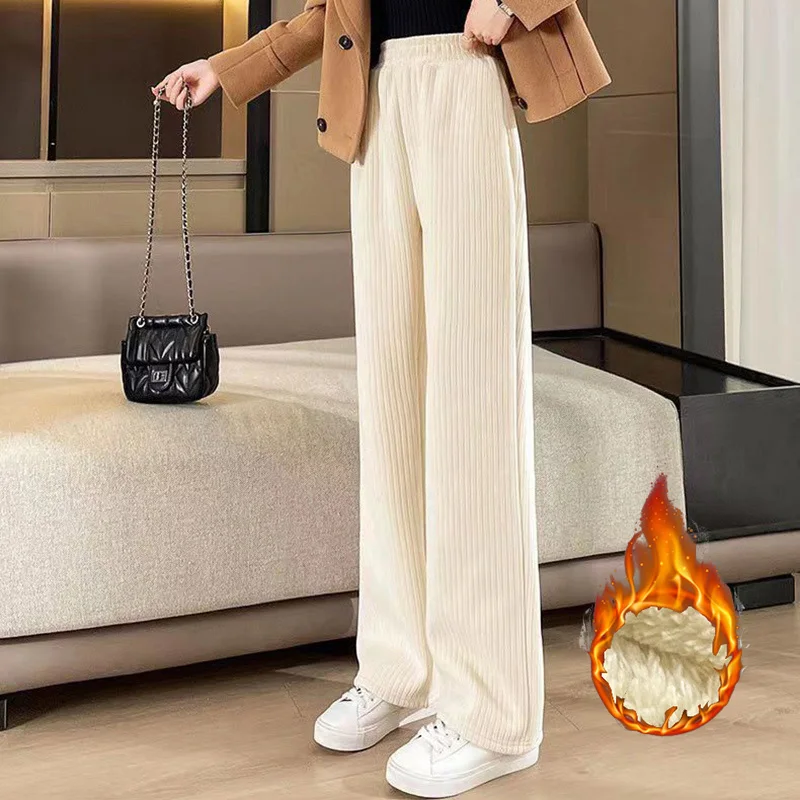 جديد الشتاء سيدة عالية الخصر الصلبة السراويل الحرارية الفتيات أفخم مستقيم الساق السراويل الإناث الثلوج الدافئة مريحة الصوف السراويل #4