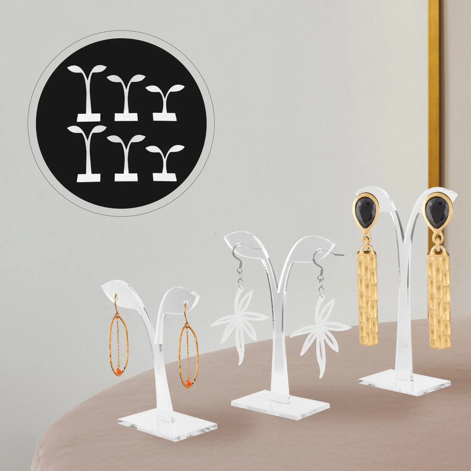 6Pcs Acrylic Leaf Shaped Earring Display Stand Ear Stud Holder Jewelry Organizer Earring Holder Leaf Shaped Display Stand