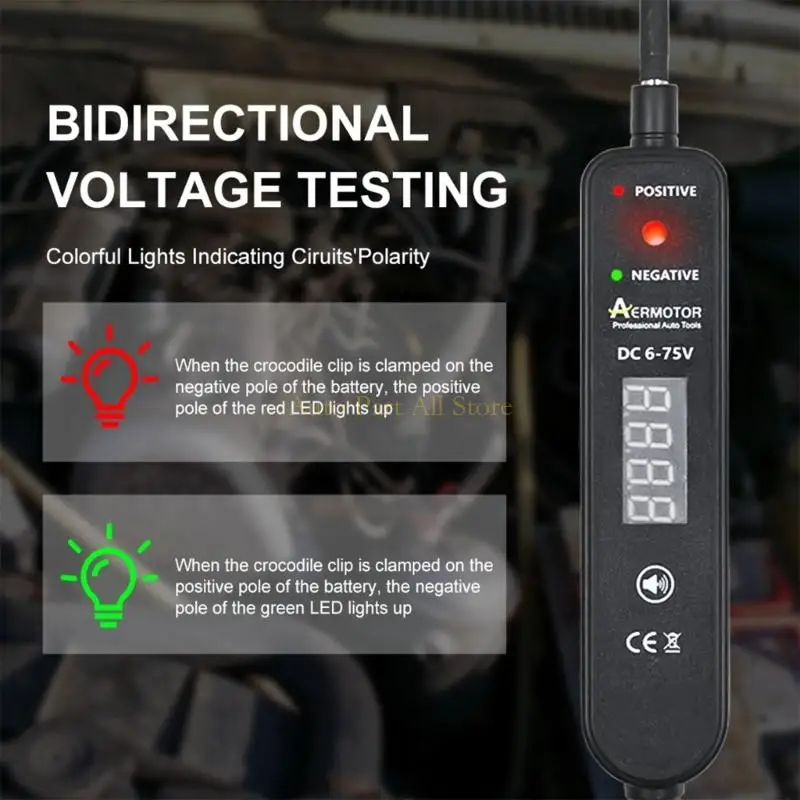 J0MA Digital Automotive Circuit Tester dengan Deteksi Deteksi Tegangan LED Display untuk Kendaraan Truk Truk Elektrikal Masalah