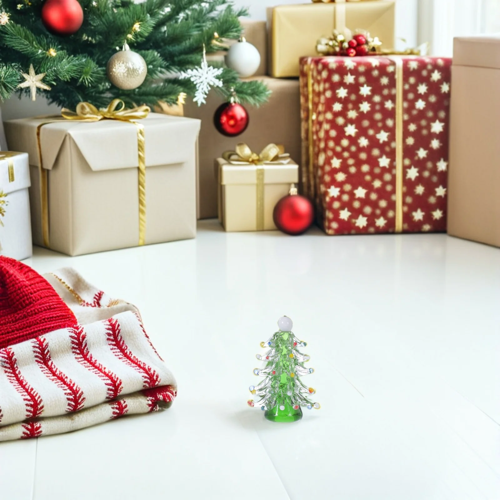 Kristallen kerstboomornament Mini glazen vakantiedecor voor tafelblad Schoorsteenmantel Bureau middelpunt Feestelijke huisdecoratie