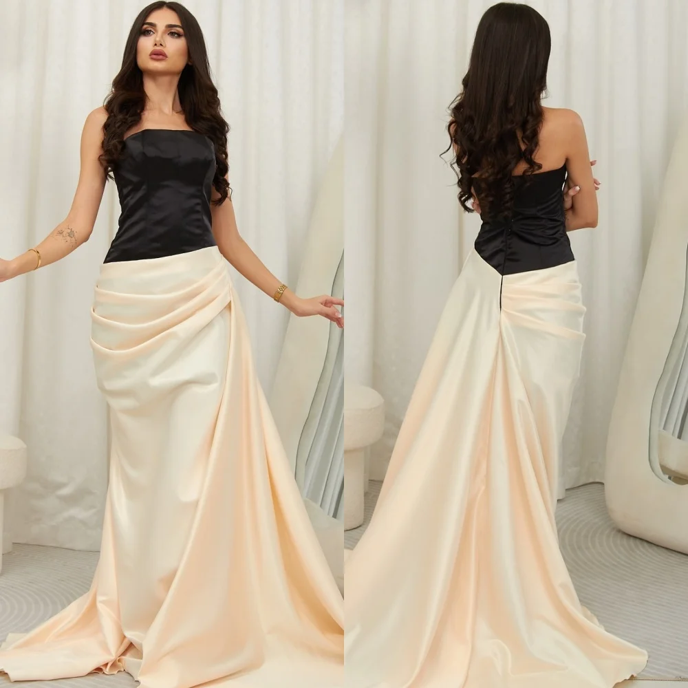 

Customized Modern Style Fashion Pleat Ruched Draped A-line Strapless Long Dresses Bespoke Occasion Dresses High Quality