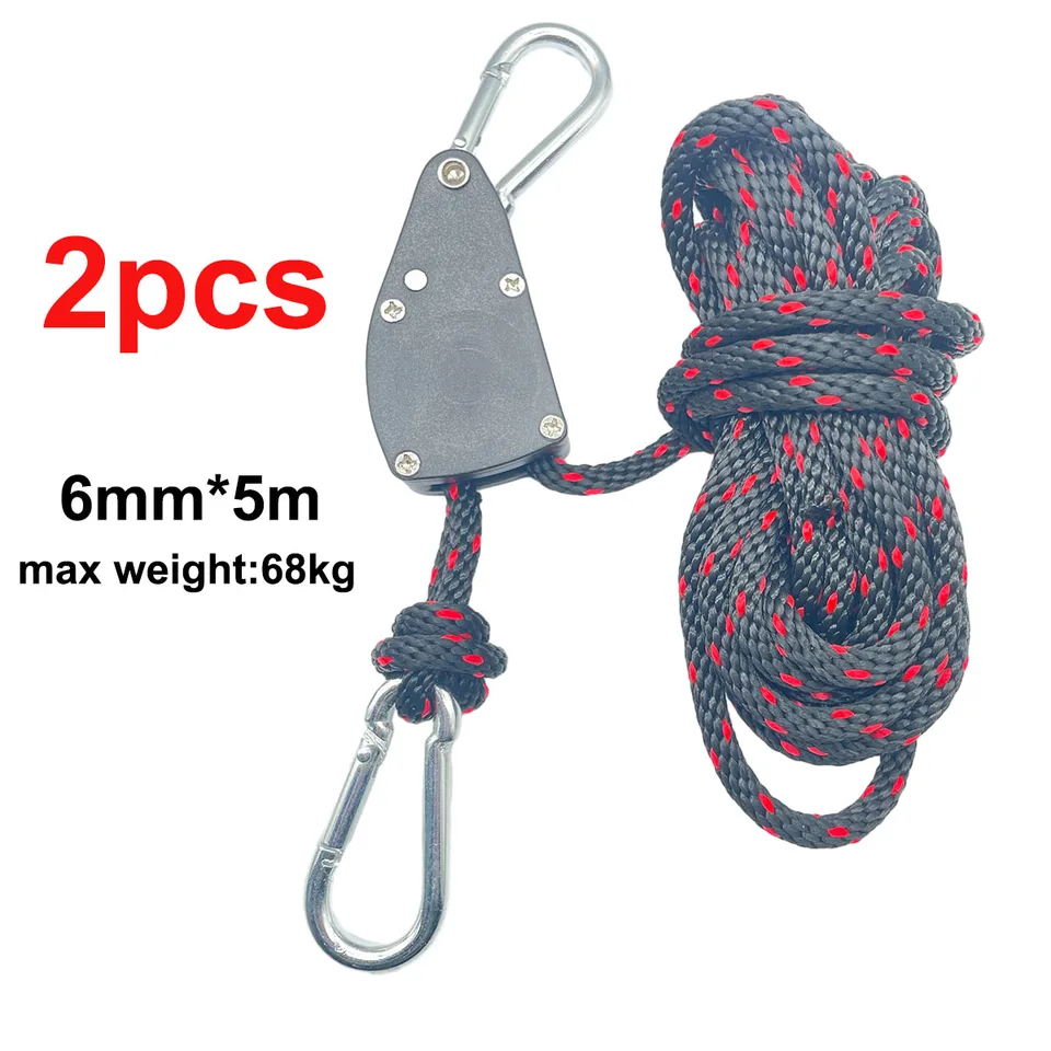 2pcs 6mm 5m 야외 캠핑 텐트 타이 다운 로프 헤비 듀티 강화제 고정 바람 로프 버클 풀리 래칫 천막 로프 후크