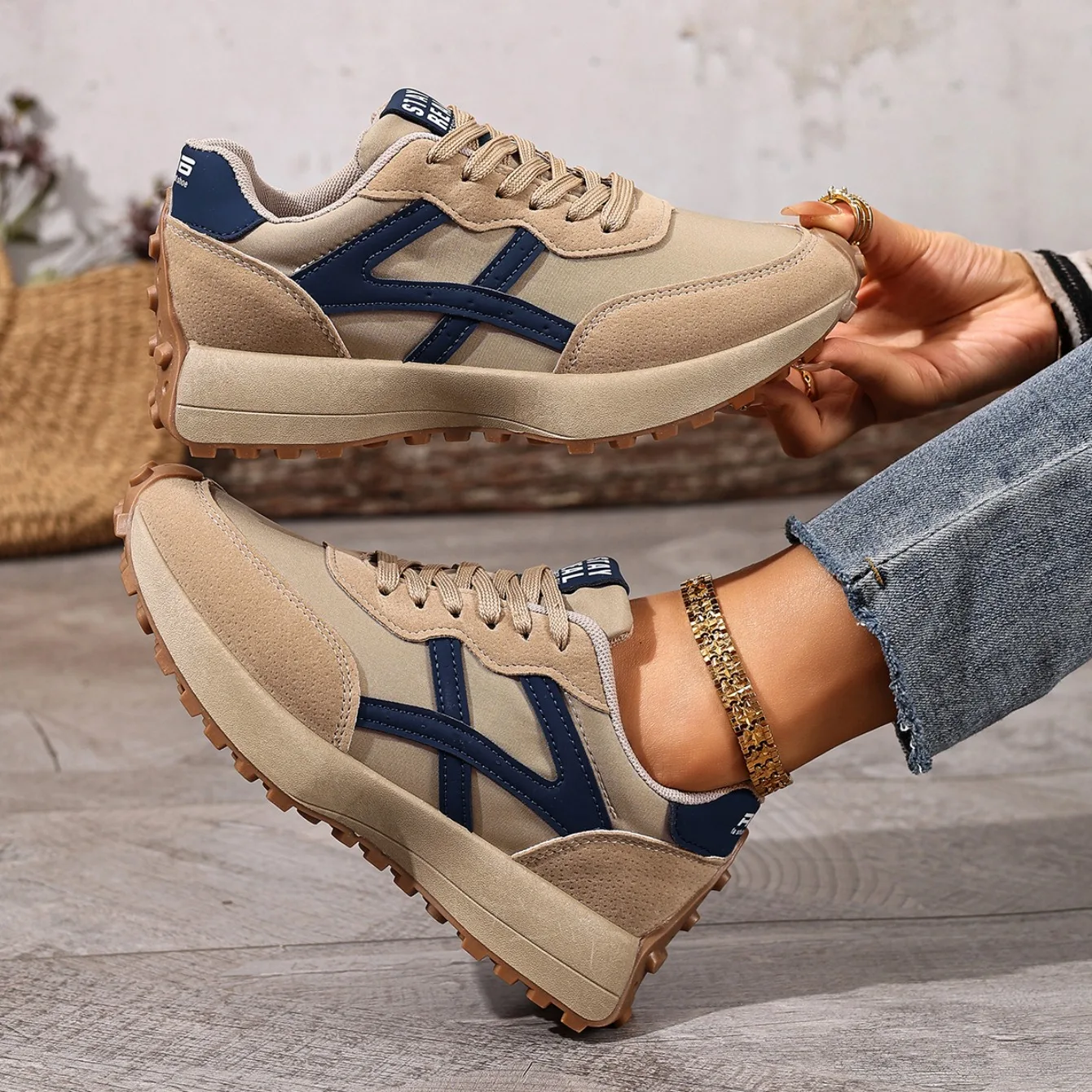 2025 Neue Damen-Sneaker Frühling Casual Schnür-Sportschuhe Luxus-Plattform Rutschfeste Laufschuhe Damen Zapatos De Mujer – Detail 15