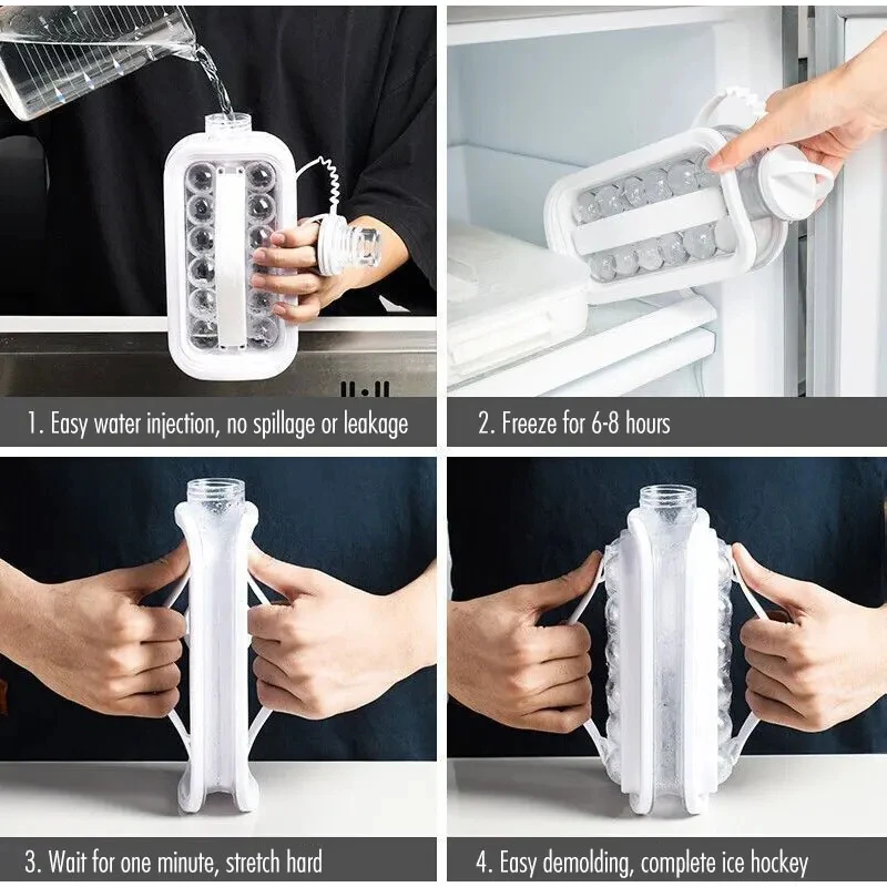 2-in-1 Faltbarer Eisbereiter Wasserflasche Lebensmittelechte Silikon-Eiswürfelform Tragbarer Wasserkocher Eisbox Haushalts-Trinkgefäß – Detail 9