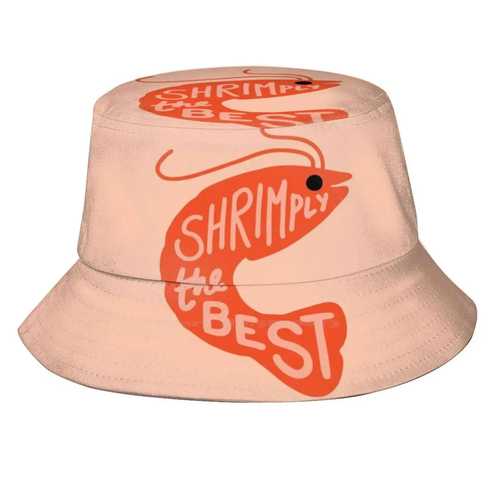 Shrimply The Best Unisex Summer Cap Sunscreen Hat Puns Shrimply Prawn Lobster Seafood Cartoon Cute Red Pink Peach Coral