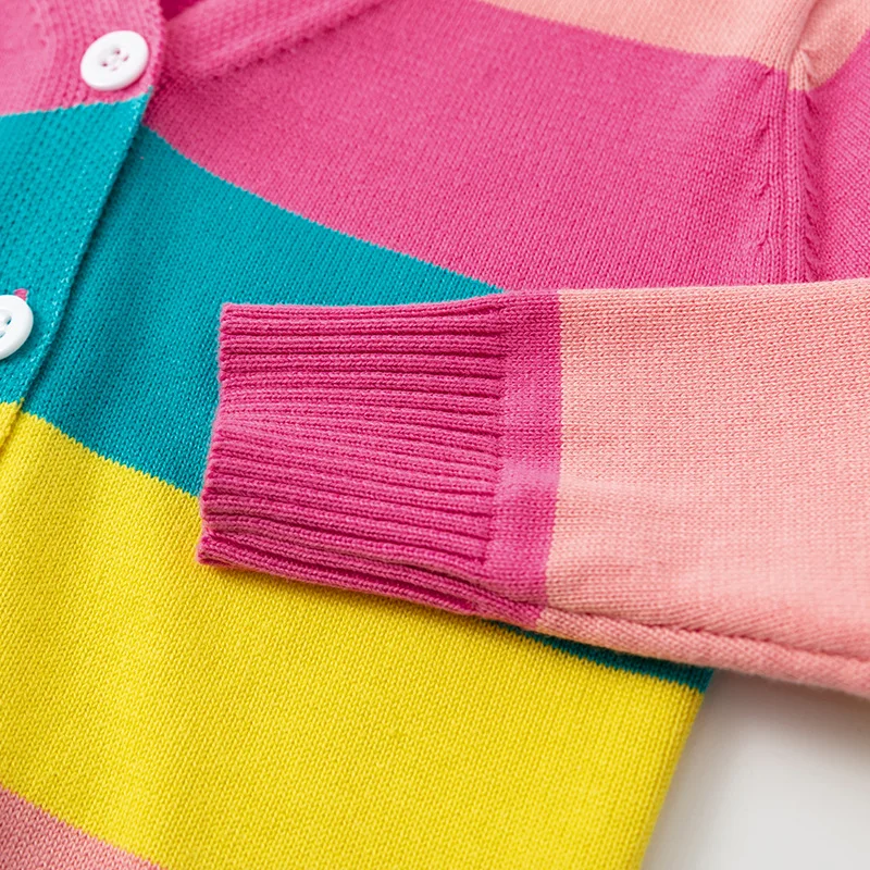 Wholesale Spring and Autumn New Korean Edition Rainbow Thin Children's Cotton Thread Sweater Jacket Girls Knitted Outer Cardiga