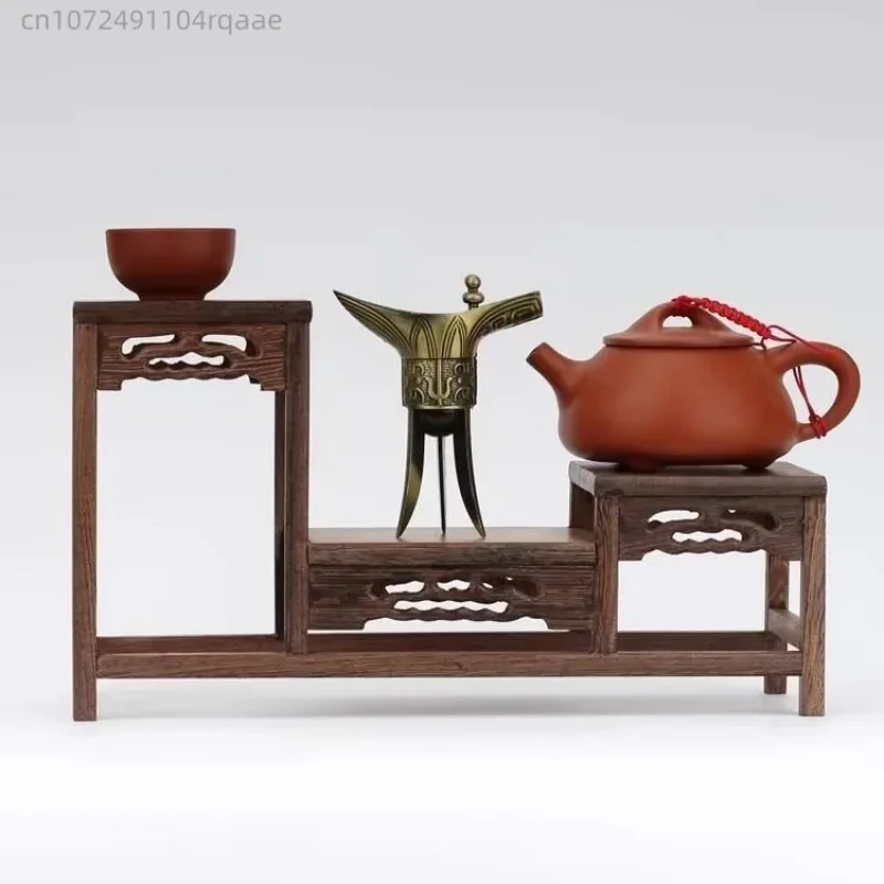 Wooden Desktop Display Stand, Multi-tier Curio Shelf, Vintage Tea Rack for Teaware, Figurine, Bonsai, Vase, Home Office Decor