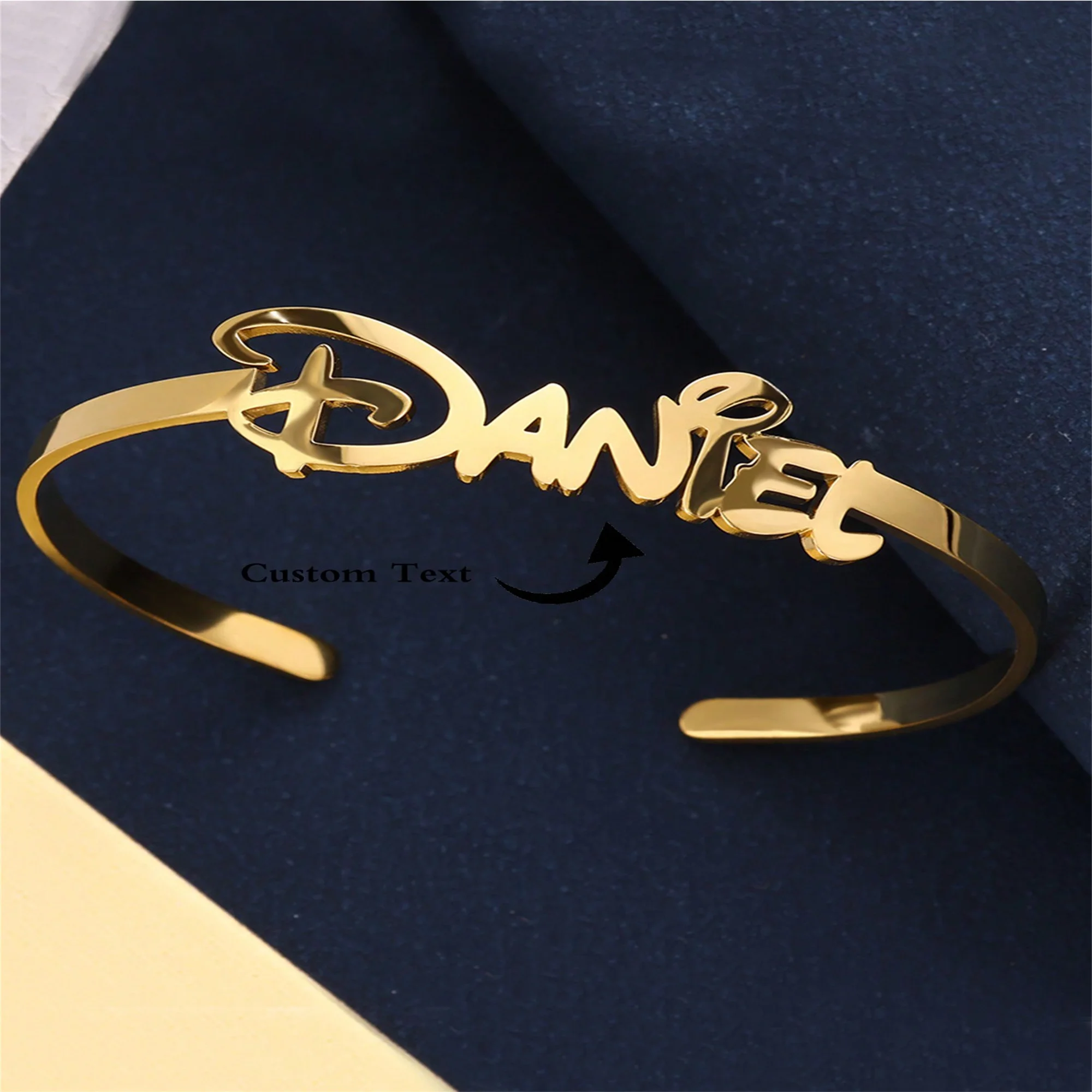 

Custom Name Bracelet Gold Color Stainless Steel Bracelet Personalized Custom Name Open Adjustable Bracelet Fashion Jewelry Gift