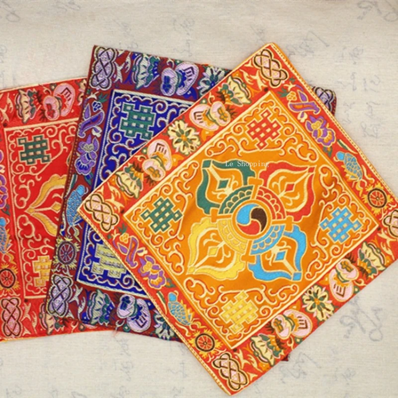 21*21/32*32cm Jacquard Cloth Embroidered Eight Auspicious Cross Vajra Pestle Bell Pestle Pad Red Yellow Blue Ritual tool Cushion