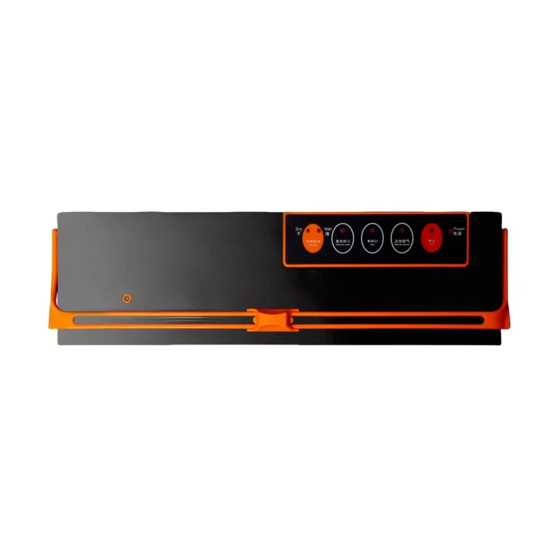 Compression plastic sealing for preservation. Automatic vacuum. Food packaging vacuum sealing machine. Small household packaging