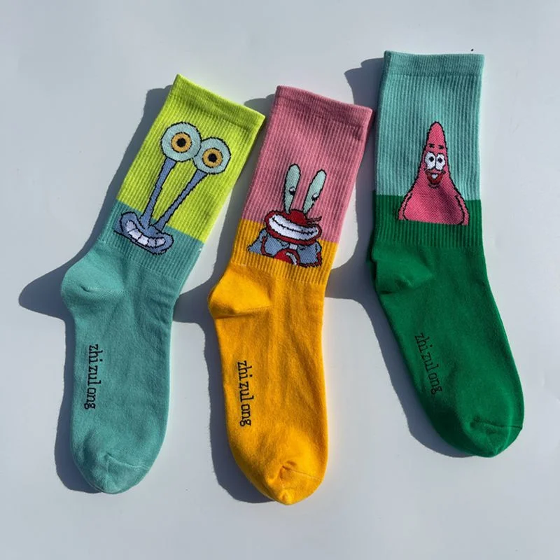 SpongeBob Patrick Star Socks Fashion Men Women Middle Tube Socks Cartoon Casual Sport Sock Breathable Couples Funny Stockings