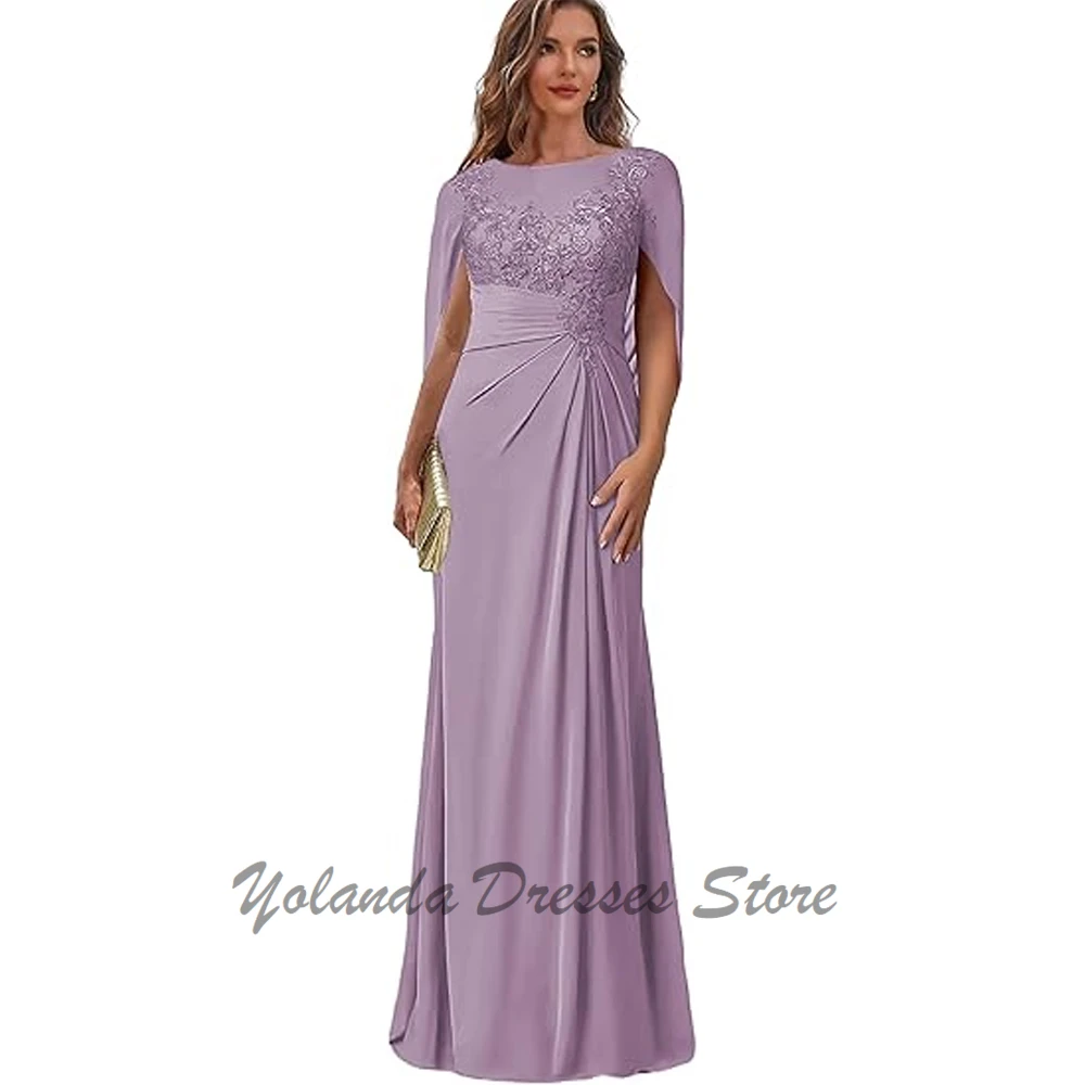 Personalizado chiffon longo mãe da noiva vestidos com capa para casamento rendas apliques vestido formal sereia vestido de noite 2025