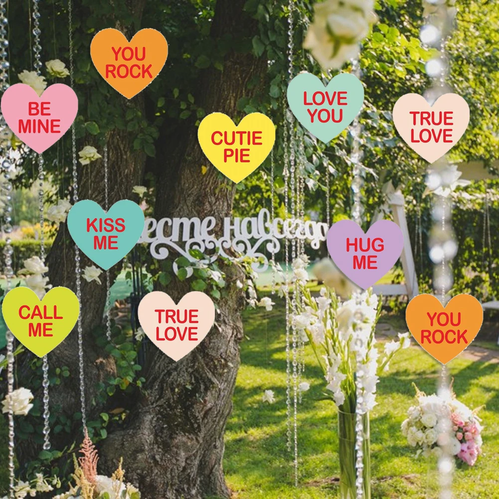 YOUZI PAPER 8pcs Valentines Day Decor Heart Shaped Card Hanging Ornaments For Wedding Anniversary Valentines Day Party Decor