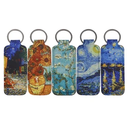 Van Gogh Paintings Clip on Lipstick Holder Keychain Print Fancy Keyring Trendy Lip Balm KeyChain Bag Charms Travel Accessories
