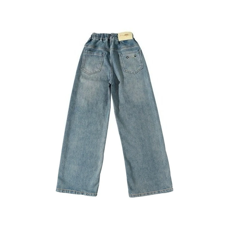 

2026 Girls‘ Straight Denim Jeans for Spring, Casual Long Pants for Big Kids & Teens, Breathable Everyday Bottoms New Arrival